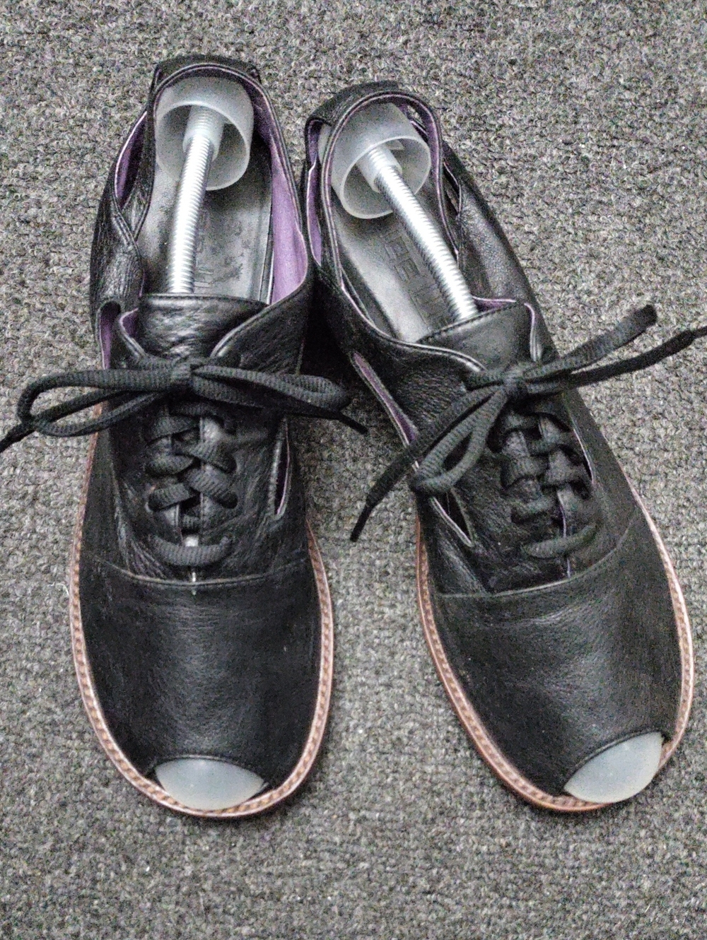 Geewawa Black/Purple Leather Lace-up Flats